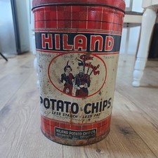VTG 1940s Hiland Potato Chips 16 Ounces Tin Can - Des Moines & Davenport Iowa picture