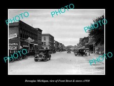 OLD LARGE HISTORIC PHOTO OF DOWAGIAC MICHIGAN VIEW OF FRONT St & STORES c1930 picture
