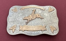 Vintage 1959 Rodeo Fallon Nevada Sterling Silver Bull Riding Trophy Belt Buckle picture