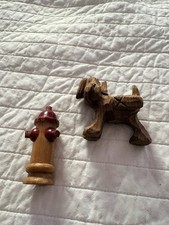 Vintage Hand Carved Wood Dog & Fire Hydrant Folk Art Small picture