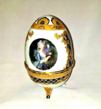 White Cobalt and Gold  accent  Porcelain Egg Trinket Box Made in Italy picture