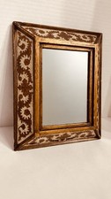 Mirror 12 x 10 Vintage Peruvian Reverse Painted Glass Handcrafted Gold Gilt  picture