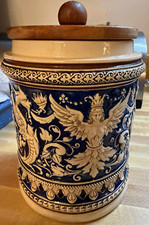 Antique German cobalt blue cream Majolica Tobacco Humidor 1890-1920 Marzi & Remy picture