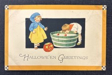 Vintage Halloween Postcard Gibson Kids Bobbing For Apples Jack-o-Lantern Antique picture