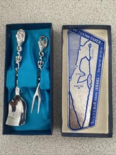 Vintage De-Lux Silver Plated Souvenir Israel Cocktail Fork And Spoon In Orig Box picture