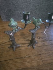 VINTAGE Birds Verdigris  Bronze And Cast Iron Candlestick Holder  picture