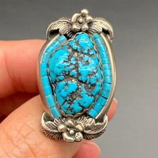 Vintage Anglo Les Baker Turquoise Heishi Sterling Silver Ring Size 6 picture