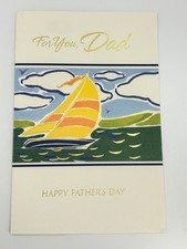 Vintage 1959 Carlton Father's Day Greeting Card Sailboat Gold Foil picture
