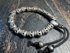 Tibetan Iron Skull Wrist Mala Bracelet, 18-Bead Charnel Ground Prayer Beads, Ad picture