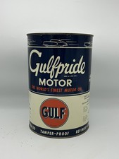 Vintage Gulfpride Motor Oil Can Gas Advertising Lithograph Tin Five Quart picture