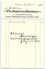 Vintage 1903 Scranton PA Pharmacy Paid Billhead picture