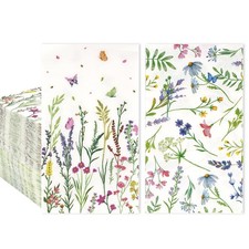 100Pcs Floral Paper Napkins, 2-Ply Disposable Wildflower Party 100pcs, Green picture