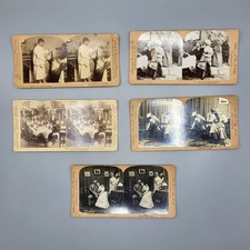 Underwood & Underwood Stereoview Cards Antique 5pc Set Victorian Scenes Sepia picture