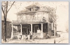 RPPC Kids on the Porch of a Colonial Revival American Foursquare Style House picture