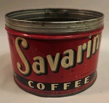 VINTAGE SAVARIN COFFEE TIN 1 LB CAN OLD ADVERTISING NO LID NICE SHAPE L@@K picture