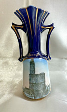Antique Dresden Cobalt Blue & Gilt Souvenir 5” Handled Vase - STRASSBURG, France picture