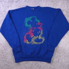VTG Disney Designs Sweatshirt Adult L XL Mickey Mouse Made In USA Blue Sweater picture