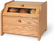 CONSDAN Bread Box, Solid Oak Wood, Double Layer and Large Capacity picture