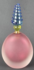 Signed MYSTERY ARTIST Studio Art Glass Frosted Pink w Spiral Stop Perfume Bottle picture