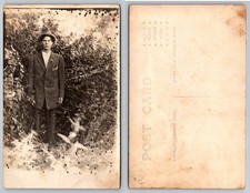 RPPC Young Man Portrait Hat Suit Vintage Real Photo Postcard c1910s AZO picture