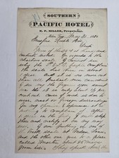1886 antique SOUTHERN PACIFIC HOTEL milan tn H P MILLER LETTER railroad SCALE picture