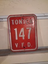 Vintage Embossed Porcelain  ILLINOIS State Highway Tonica VFD Road Sign 251 66  picture