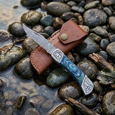 Custom Handmade Damascus Steel Folding Knife 6.5” – EDC Pocket Knife for Camping picture