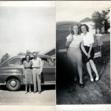 ID'd x2 LOT c1940s Houdashell Family Mercury Coupe Car Snapshot Photos Fashion picture