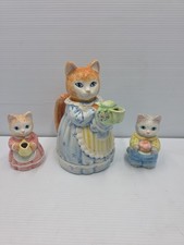 Vintage Avon Country Purr-fection Cat Kitten Teapot Creamer Sugar Bowl Set 1991 picture
