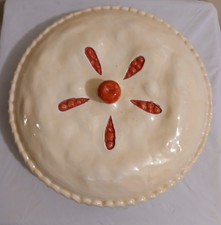 VTG 1986 Handmade Ceramic Cherry Pie Plate Keeper Dish Covered Lid Cottagecore picture