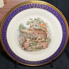 Vintage Lenox Plate Boehm WOODLAND WILDLIFE Cottontail Rabbits 24k Gold trim '75 picture