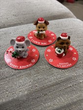 3 Vintage Russ & Berrie Co. Mini Christmas Flocked Figures Dog Mouse picture