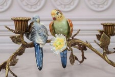 Parrot Candle Holder Porcelain & Bronze Hand-Painted Parakeets Flowering Branch picture
