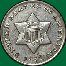 1851-O  Cent Piece Trime 3c picture