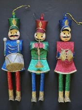 Vintage Pier 1 Colorful Glittery Metal Toy Soldiers Christmas Ornaments Lot Of 3 picture