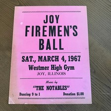 Vintage 1967 Joy Firemen's Ball Poster Winola High School Basketball Schedule picture