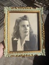 Beautiful Vintage 1940s Ornate Painted Gilded Gold Wood Picture Frame Pretty Gal picture