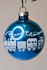 VTG WWII Glass Pictured Marry Choo-Choo TOY TRAIN BALL Christmas Ornament Franke picture