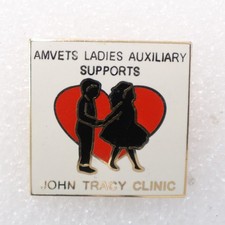 AMVETS Ladies Auxiliary Supports John Tracy Clinic Pinback Button Square picture