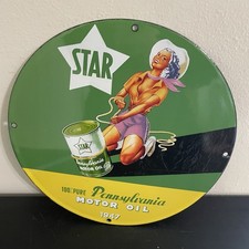 VINTAGE STAR PENNSYLVANIA GASOLINE OIL PORCELAIN SIGN picture