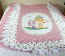 Vintage 70s Bedspread Cottagecore Ruffle Cute Girls Kitty Pink Novelty Twin picture