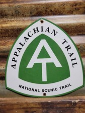 VINTAGE APPALACHIAN TRAIL PORCELAIN SIGN OLD SMOKY MOUNTAINS SCENIC HIKE PARK AT picture