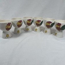Six (6) MCM VTG Hand Painted Double Egg Cups Chicken Rooster Cottagecore picture