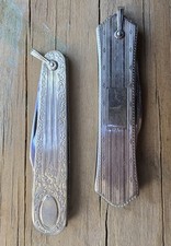 2 Antique 14k White Gold Gentlemen’s Fob Pocket Knife Knives picture
