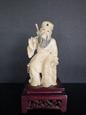 Vintage Chinese Carved Wise Man Wayfarer Figure Wood Stand 7