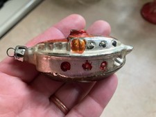 Antique Poland Mercury Glass Ship Boat Figural Christmas Ornament Hand Painted picture