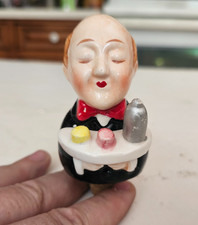 Vtg Butler Head Face Porcelain Ceramic Liquor Wine Bottle Pourer Cork Stopper picture