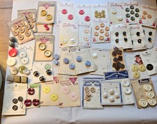 Lot 30+ Button Cards, Loose Buttons, Mrs Smith Floral Chocolate Tin picture