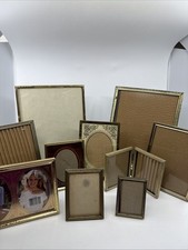 Vintage Lot 11 Brass Gold Tone Metal Picture Frames Mix Sz Retro MCM Flaws Read picture