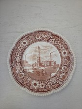 VTG ROYAL CAULDON HISTORICAL Transferware PLATE Chicago Water Works & Tower 1871 picture
